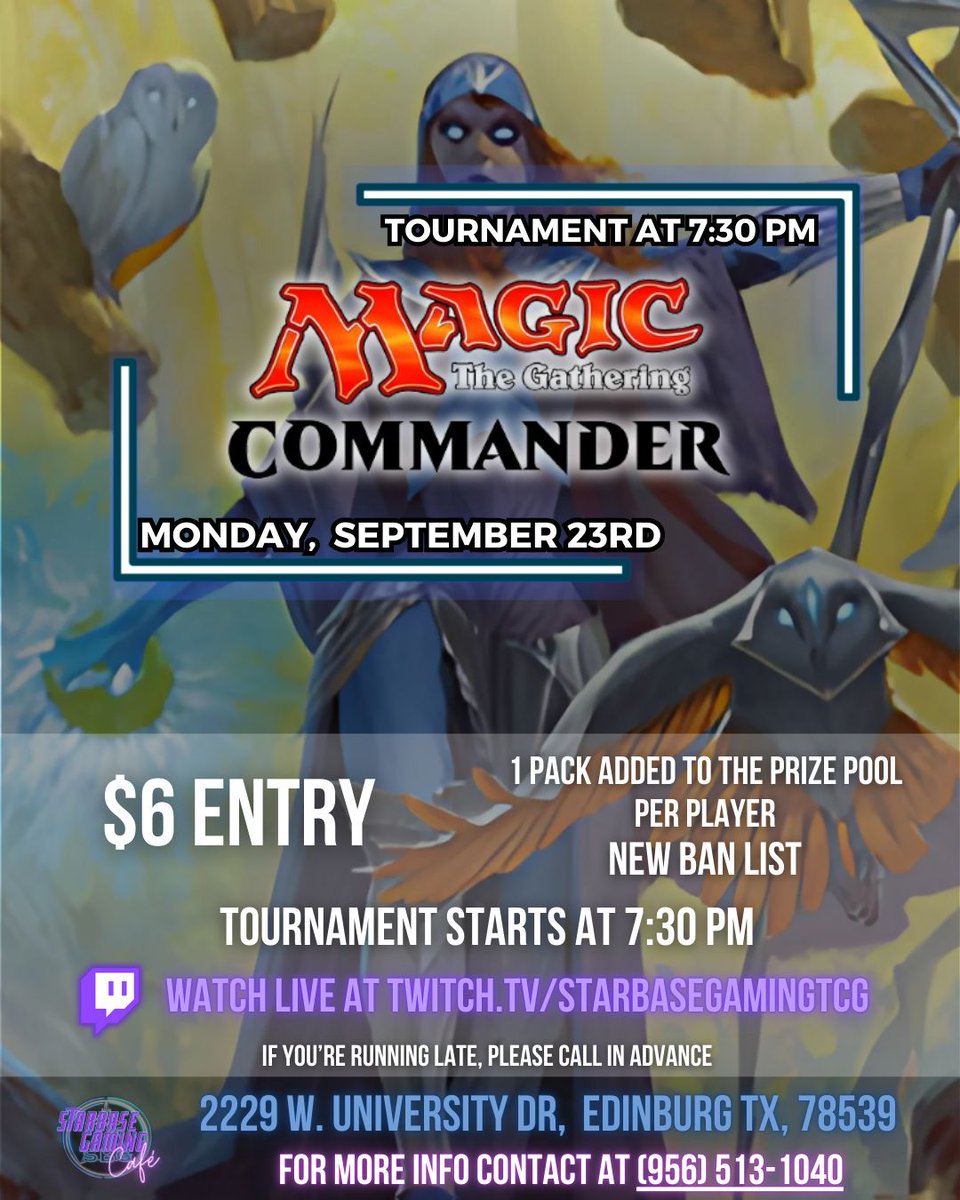 StarBaseGaming's tweet photo. 🎴 POKEMON and MAGIC 🎴 
Join us this MONDAY September 30, for two TCG tournaments- Pokemon and Magic the Gathering! https://t.co/Fxhg8TvjC2