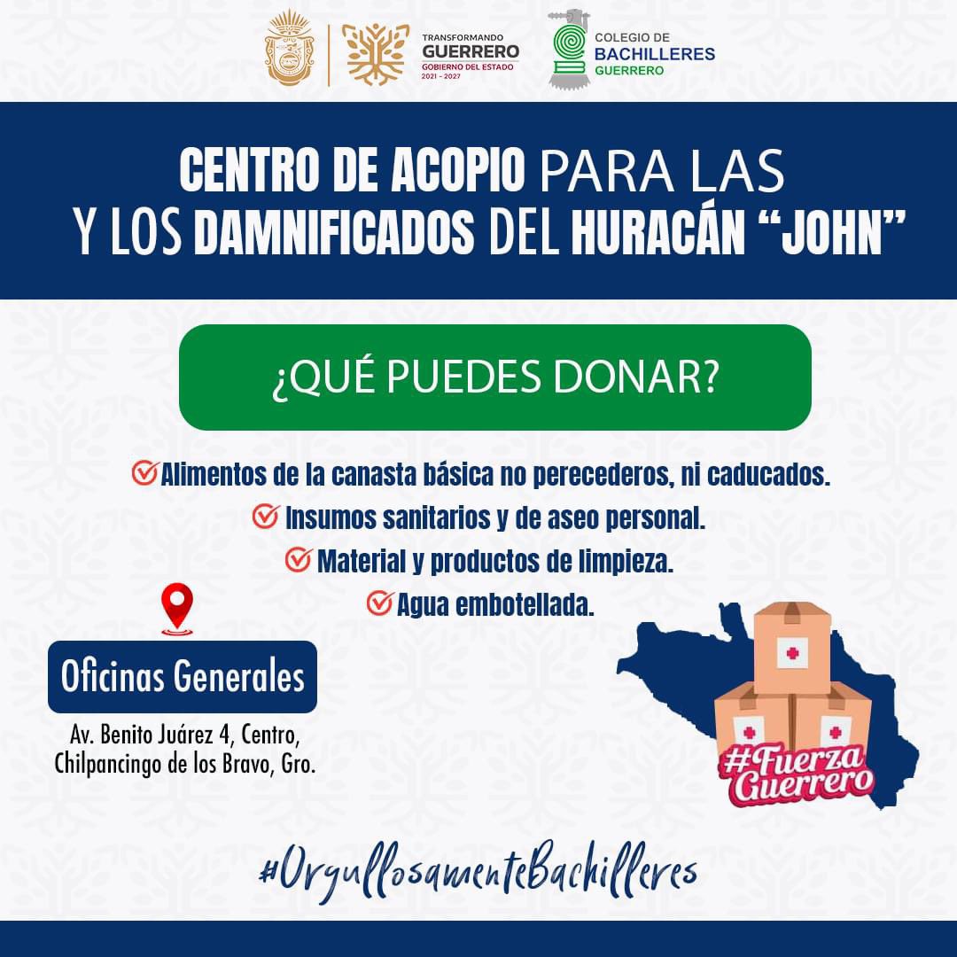 El paso del #HuracánJohn ha generado graves afectaciones en el Estado de #Guerrero. Hoy es el momento de aportar nuestro granito de arena para ayudar a nuestros hermanos damnificados.