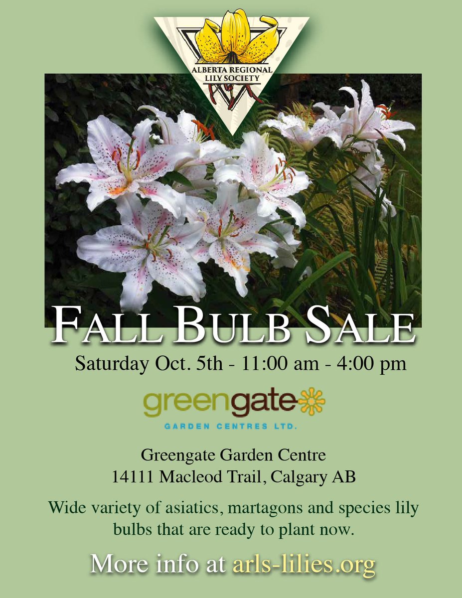 greengategarden's tweet photo. Join the Alberta Regional Lily Society for their FALL LILY BULB SALE at greengate! SATURDAY, October 5th @10AM–4PM. Transform your garden with the beauty of rare &amp; unique lily bulbs! Varieties range from Asiatic to Martagons, Species, and beyond. #yycEvents #greengateyyc #yyc https://t.co/GJgHL5bQyg