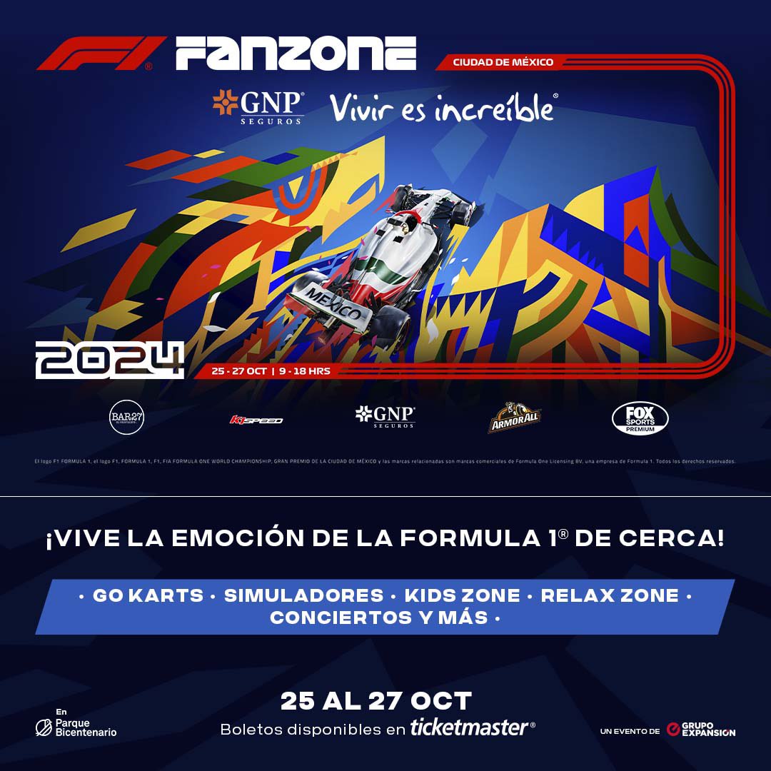 FANZONEGNPCDMX's tweet photo. ¡El @mexicogp se vive a lo grande desde el F1 FANZONE GNP Vivir es Increíble!

Un fin de semana lleno de actividades, música y diversión para toda la familia. Asegura tu lugar en este épico evento aquí o Ticketmaster desde 650 MXN: https://t.co/NOvsyfJ3vu https://t.co/mEWsyzp0WW