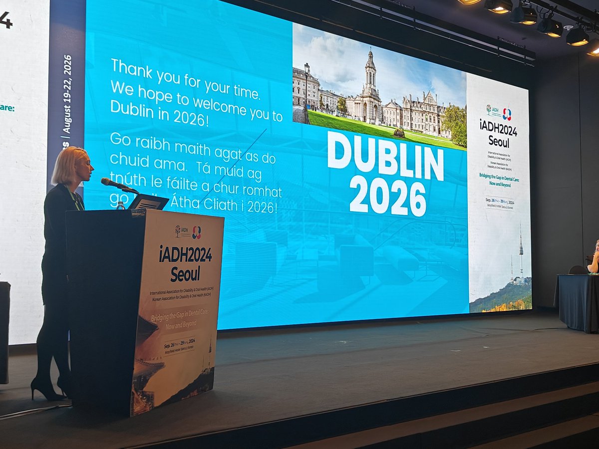 Former ISDH President Dani Mcgeown introduces the #iadhseoul2024 audience in Korea to the next biannual event which will be Dublin 2026. <a href="/IADH_org/">International Assn. for Disability & Oral Health</a> #specialcaredentistry <a href="/IrishDentists/">Irish Dental Associ</a> <a href="/Failte_Ireland/">Fáilte Ireland</a>