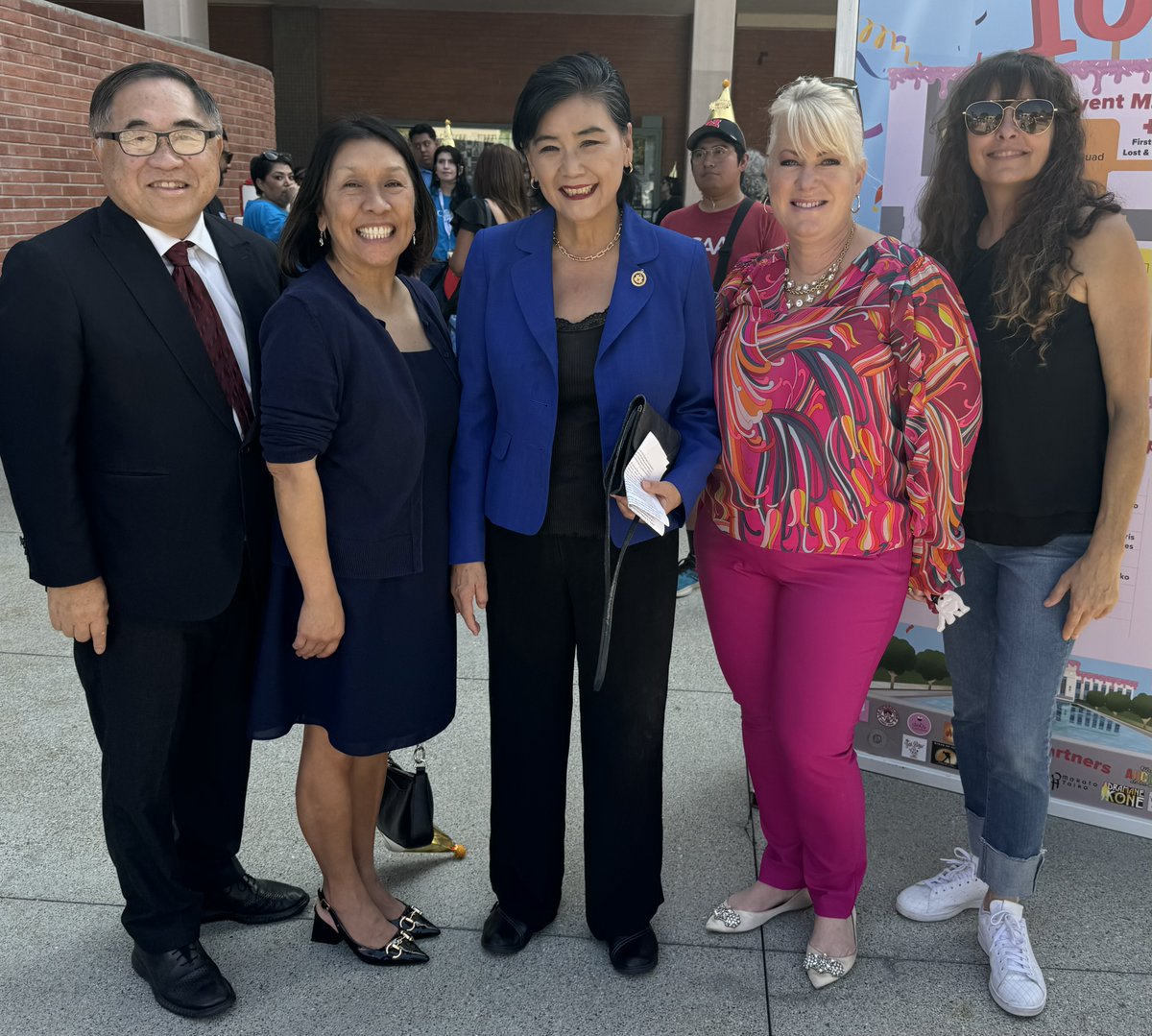 Congresswoman Judy Chu, Board President Shelley Ryan, Board Vice President C. Joseph Chang, SMUSD Superintendent Dr. de la Torre and Assistant Superintendent Dr. Lena Richter attended PCC’s 100th Birthday Party Celebration today. #PCC100thbday