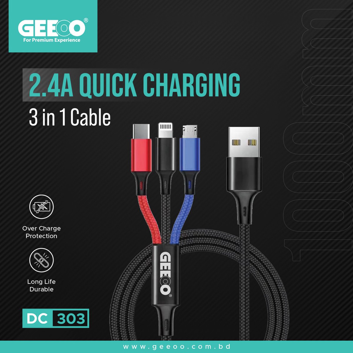geeoo_official's tweet image. 🔌 Geeoo DC303 Super Fast 3-in-1 Cable নিয়ে আসুন এক ক্যাবলের সুবিধা! ⚡📱💻

✅ ৩-ইন-১ ডিজাইন  
✅ সুপার ফাস্ট চার্জিং  
✅ টেকসই ও জটমুক্ত

🛒 অর্ডার: geeoo.com.bd/products/dc303…

#Geeoo #SuperFastCharging #3in1Cable #TechEssentials #BangladeshiBrand