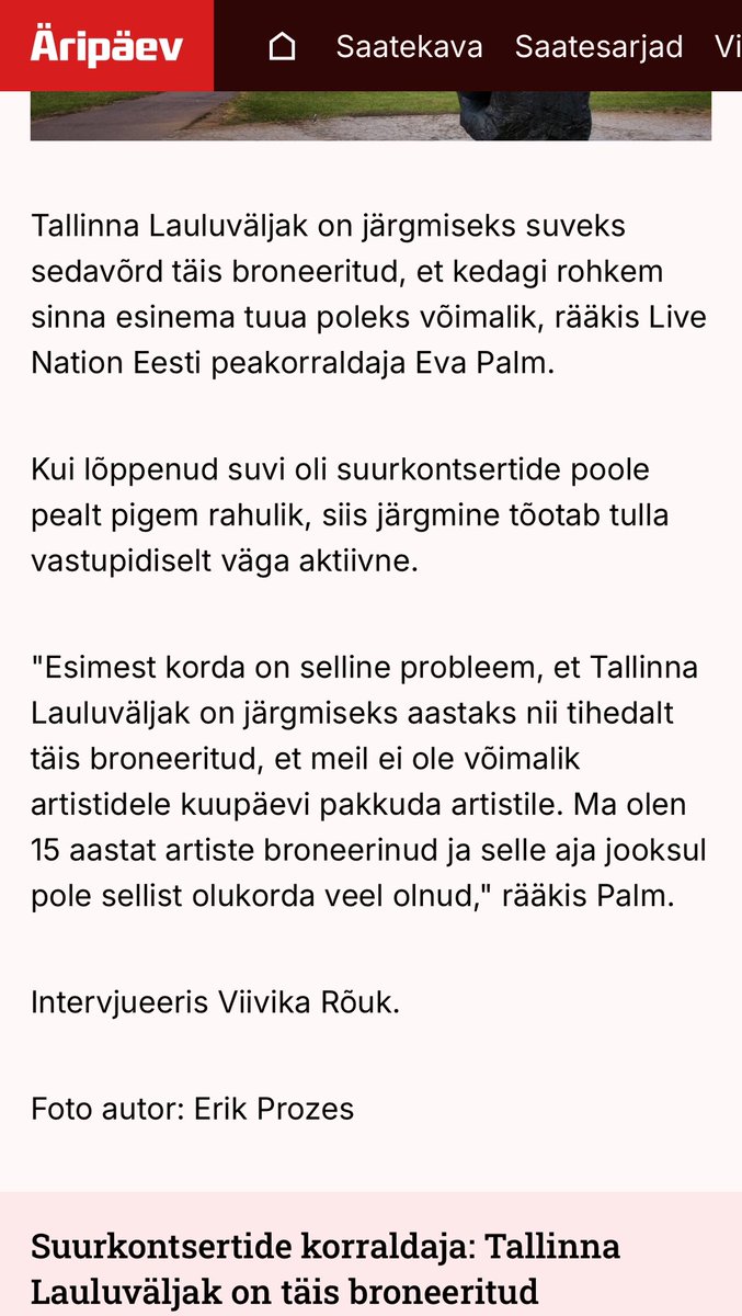 Ootamatu lugu! Seni olen lugenud sellest, et kontserdipiletitele soodsama käibemaksumäära puudumine teeb Eestisse välisartistide toomise peaaegu võimatuks. Ka märk kontserdikorraldajate usust sellesse, et Eesti inimesed tahavad ja jaksavad kõik need piletid ära osta.