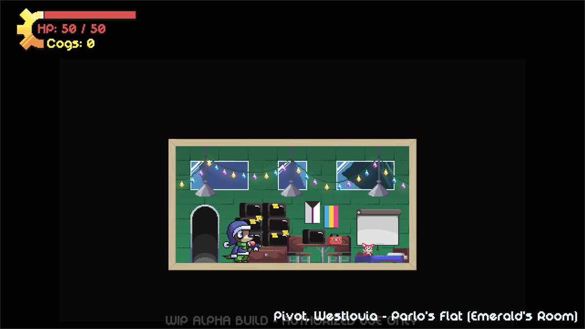 MeanderForth's tweet photo. Emerald's room is a little cramped. Garret has offered to trade with her so she could have more room for TV repairs, but she refused. She "likes the coziness," apparently.
#indiegame #indiedev #meanderforth #hubworld https://t.co/MhusI7oPFM