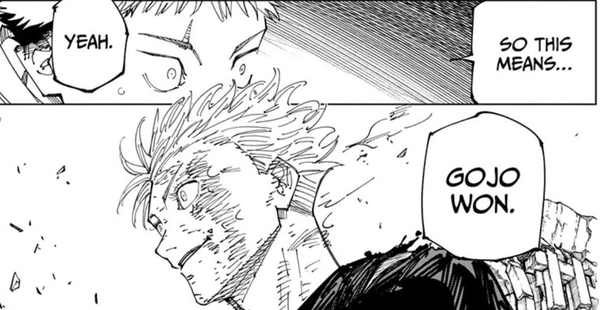 Ppl desperately wanted Gojo to be a narcissist. Then he ends the series selflessly, knowing he would win even if he died bc of the legacy he would leave behind #jjk271