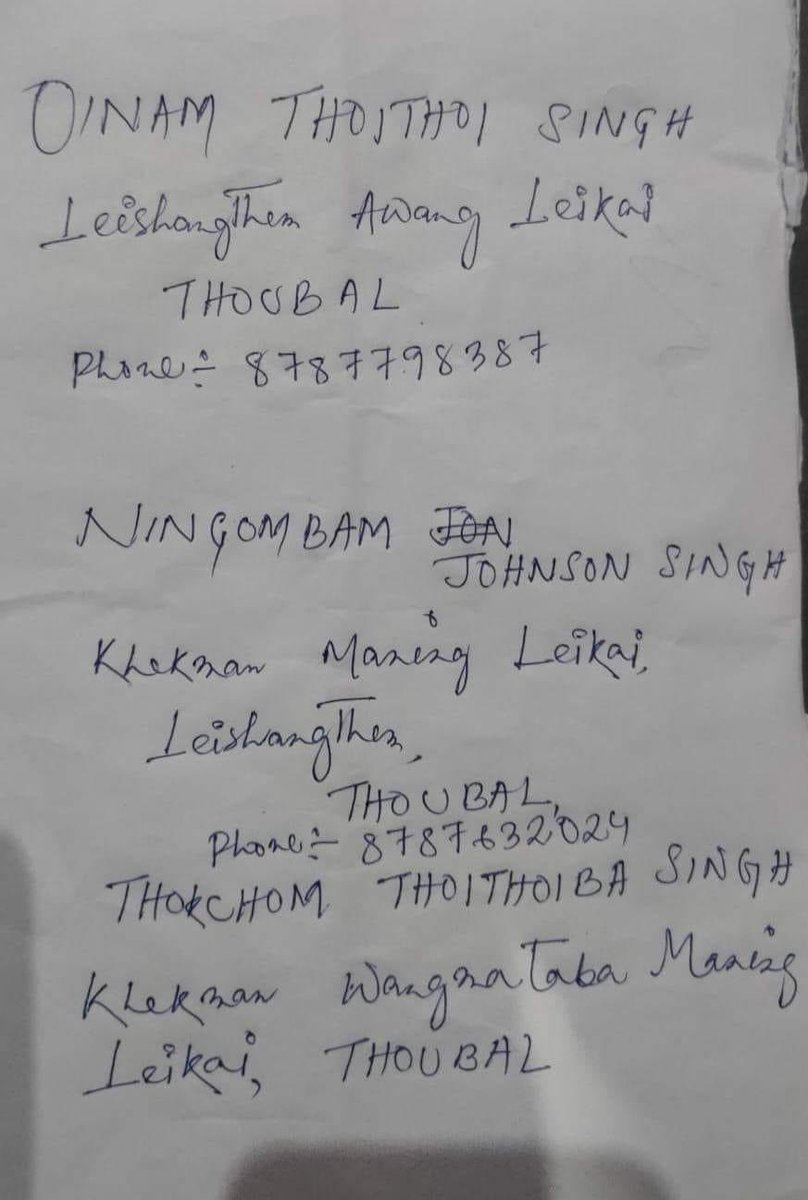 #SOS 🆘 🚨‼️ Dear Shri <a href="/AmitShah/">Amit Shah</a> ji, PM <a href="/narendramodi/">Narendra Modi</a> ji,
3 brothers from my mother family from Thoubal were kidnapped day before yesterday by Kuki militants when they went to appear for SSC Army recruitment at Keithelmanbi. They demand to exchange them by releasing the terrorist