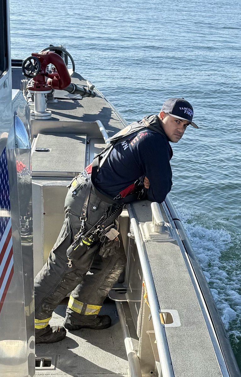 A firefighter and rescue swimmer deployed on Vancouver Fire Boat 1 today for a disturbance on the I5 bridge.
