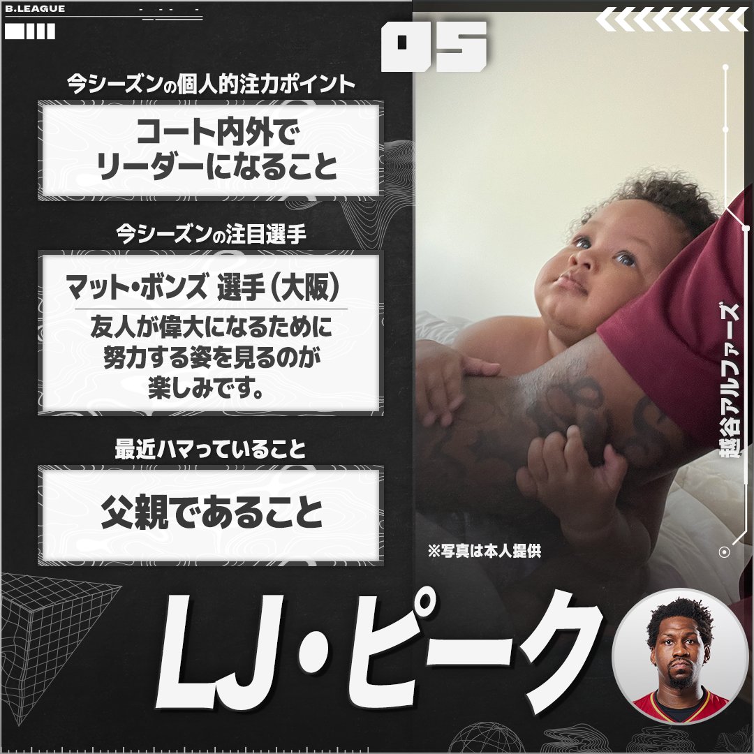 【#Bリーグ 開幕まであと4日✨】
開幕直前の選手たちに、3つの質問に答えていただきました‼️

#LJ・ピーク #越谷アルファーズ ( <a href="/KoshigayaAlphas/">越谷アルファーズ</a> )

全選手の回答はこちら👇
sports.yahoo.co.jp/official/detai…

今季のB1戦力ランキングをチェック👀
 yahoo.jp/DjpCoeP