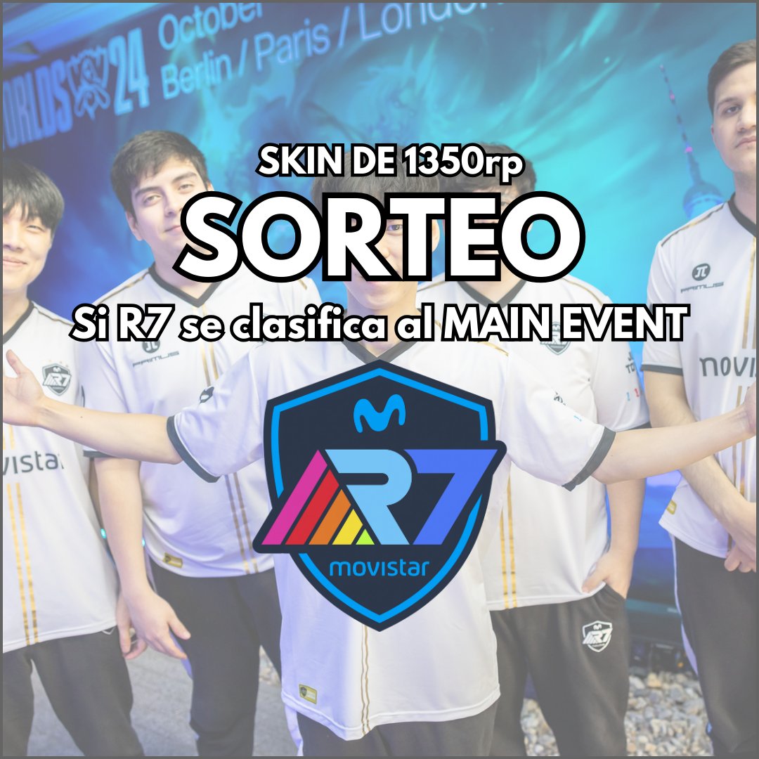 SORTEO | #Worlds2024 #LeagueOfLegends 

Si MAÑANA R7 se CLASIFICA al MAIN EVENT de Worlds 2024.

SKIN de 1350RP para quien:
- Me SIGA✅
- De LIKE y RT a ESTE TWEET ❤️
- Comente su nombre de invocador y servidor

El ARCOIRIS PUEDE BRILLAR MÁS QUE NUNCA🌈