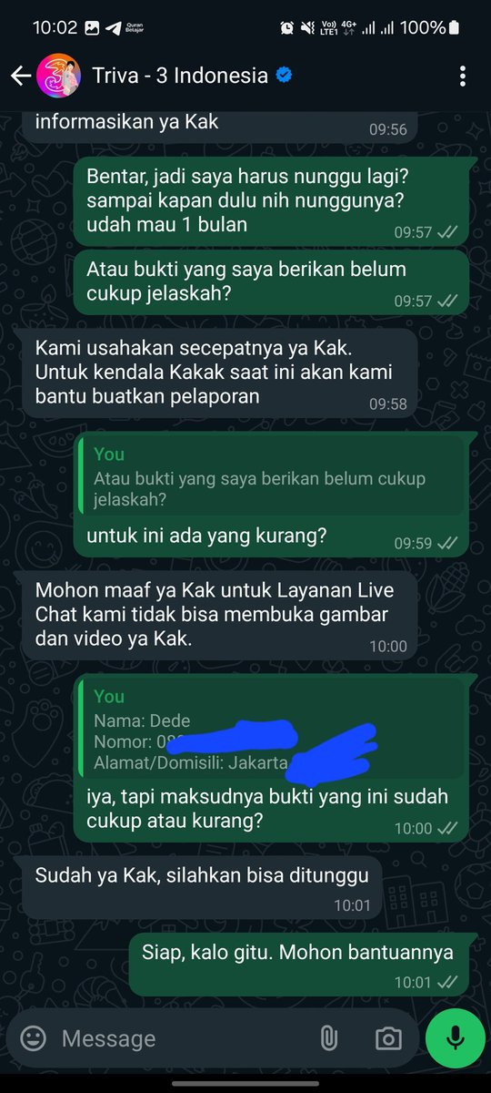 dd2_exe's tweet photo. @3CareIndonesia @s_sams_ ini terusannya Ka @3CareIndonesia .

Sudah hampir 1 bulan https://t.co/8wNWbLYaPw