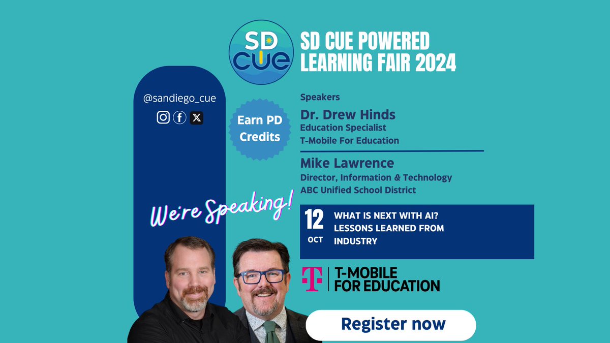 Mike Lawrence • he/him (@techmaverick) on Twitter photo I’m honored to be invited by @sandiego_cue as a speaker with <a href="/hindsd_cajon/">Drew Hinds CVUSD</a> for the #SDCUE Powered Learning Fair!
Take advantage of my session and many more - register today - bit.ly/sdcue24 I’m honored to be invited by @sandiego_cue as a speaker with <a href="/hindsd_cajon/">Drew Hinds CVUSD</a> for the #SDCUE Powered Learning Fair!
Take advantage of my session and many more - register today - bit.ly/sdcue24