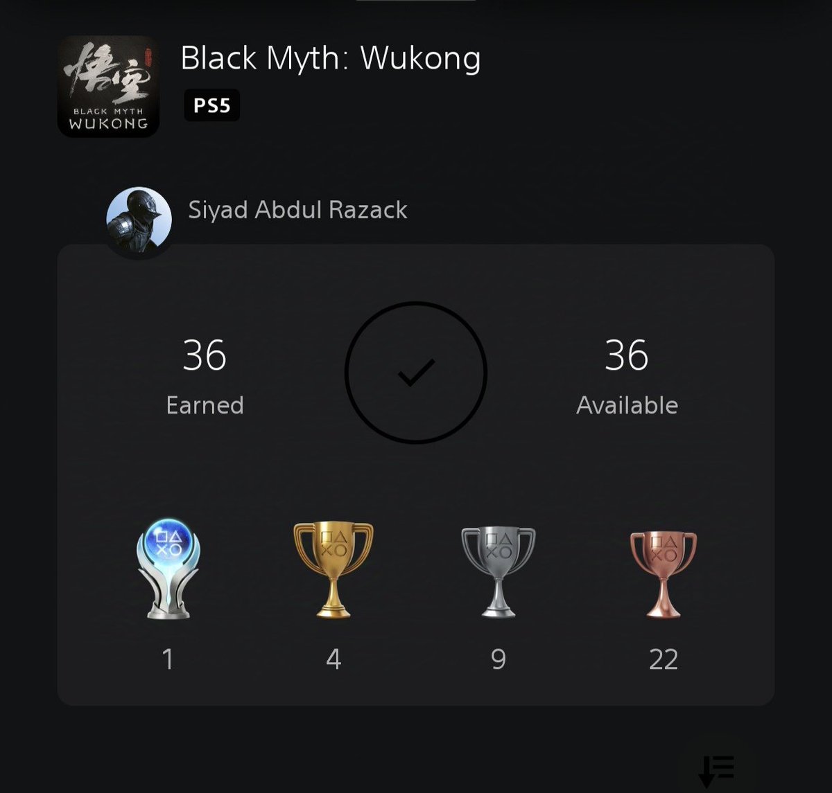 esoteric_spark's tweet photo. Platinum Trophy Unlocked 🥳#BlackMythWukong #PS5 https://t.co/raLnL87liv
