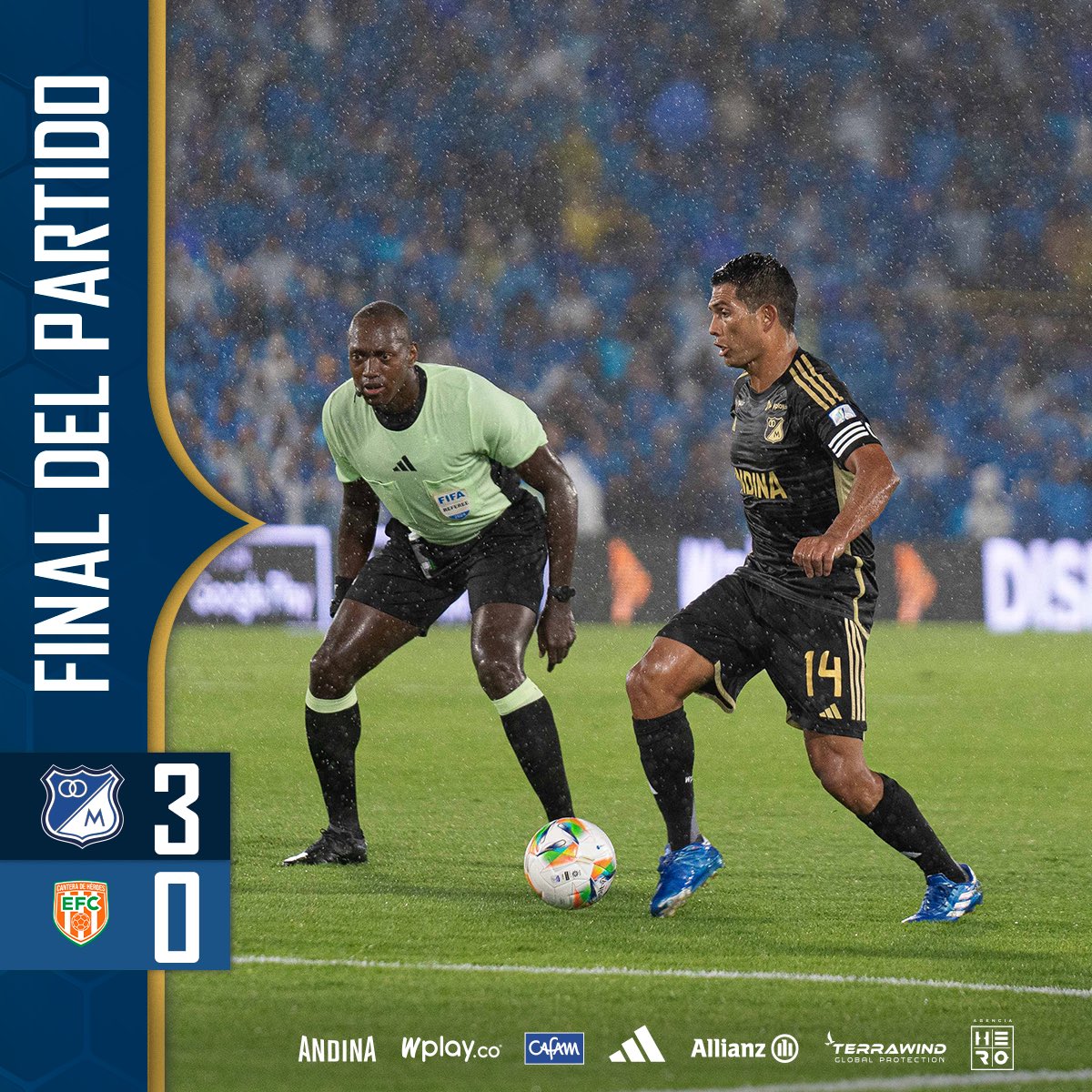 MillosFCoficial's tweet photo. ⏱️ 90’ ¡NOCHE DE ORO! +3 PUNTOS, +3 GOLES Y EN CASAAAAA. Daniel Mantilla, David M. Silva y Jhon Córdoba nos dieron la victoria 🔥😮‍💨💙Ⓜ️

🔵⚪ MFC 3️⃣- 0️⃣ ENV 🟠🟠

¡SIEMPRE MILLONARIOS! https://t.co/mjYTw9rTHM