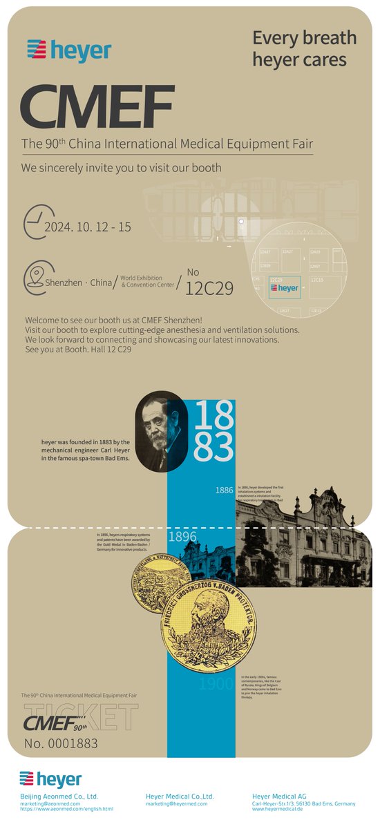 AeonmedC's tweet image. "Heyer Medical, with a rich legacy in the healthcare industry, is back at CMEF Shenzhen! 🌟 We invite all our valued customers to visit our booth, where you can explore our latest innovations and dive into our company’s history and culture. See you in Hall.12 C29! 👋 

#CMEF2024