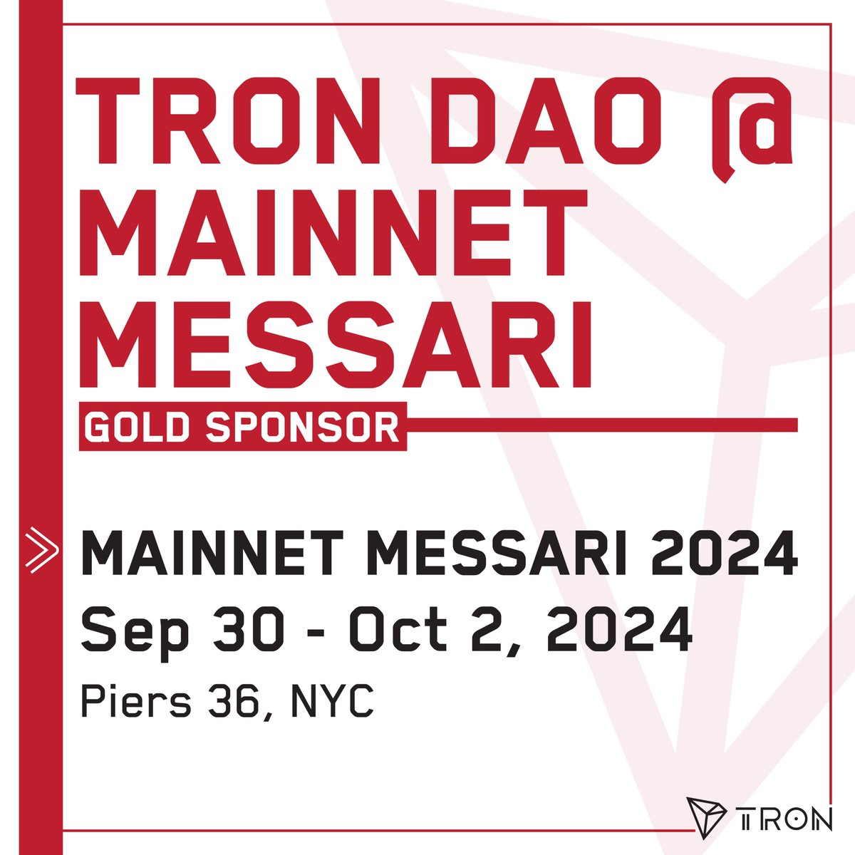 trondaoCN's tweet image. 🤗波场 #TRON 将作为金牌赞助商参加 #Mainnet2024！

🍎期待与你们面对面交流并建立联系，纽约见！