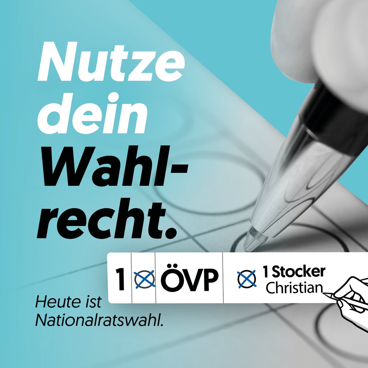 Heute bei der Nationalratswahl kommt es auf DICH an! Nutze dein Wahlrecht und setze ein Zeichen für die starke Mitte in unserer Region. Heute ÖVP und Stocker ankreuzen für eine stabile und sichere Zukunft in Wiener Neustadt und Neunkirchen! 🇦🇹