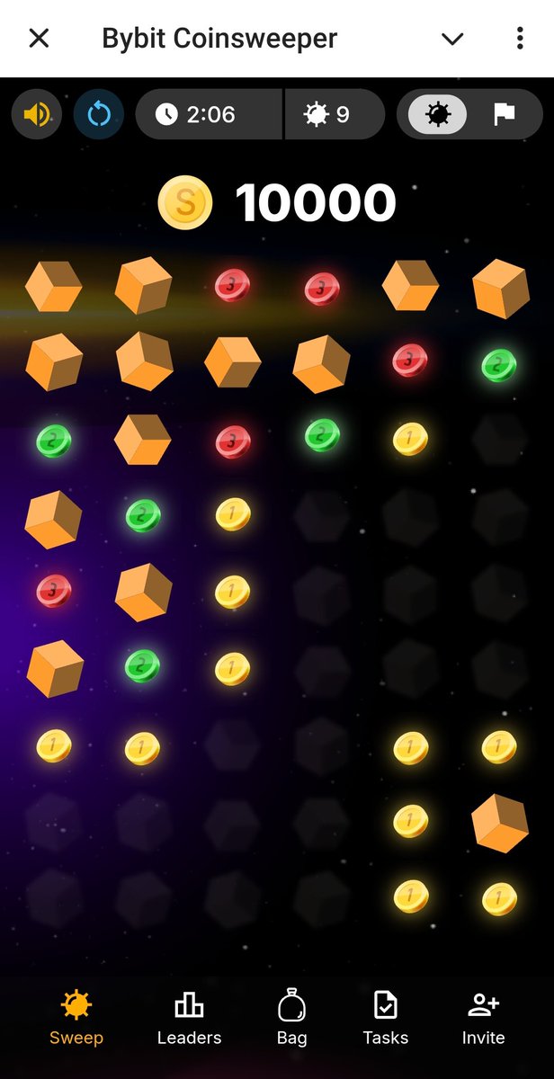 OvogPanda's tweet photo. Bybit has a official Airdrop game!!!
https://t.co/0N2Fxil7h8 
This airdrop game is similar to the minefield game from our childhood.  Finish the game without hitting the bombs and get the points.
289 points in one game. https://t.co/aK0dztLFlm
