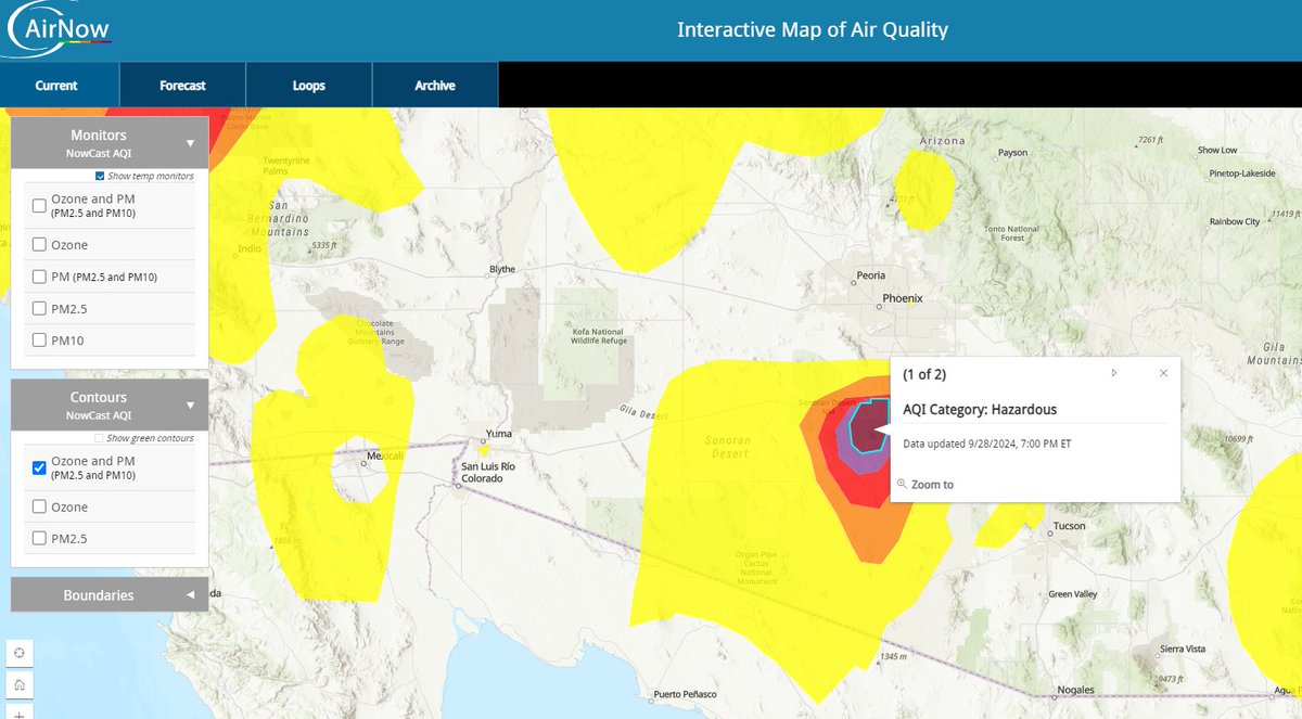 trentonhooker's tweet image. BAD AIR ALERT: Particulate matter from the #FallFire south of Phoenix has drifted down in parts of Pinal County and is making for hazardous conditions right now. People in Casa Grande should take notice of unhealthy air quality outside as well.
@FOX10Phoenix