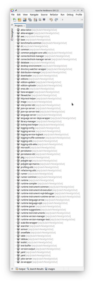 JaroslavTulach's tweet photo. #pull #request updating the @enso_org #programming #language support to the latest #idealgraphvisualizer and also @java #platform #modularization in #Enso codebase is ready: https://t.co/ju5j6N9Lfr

No #errorneous @java file in Enso #interpreter. Neither @netbeans, #IGV nor @code https://t.co/GIZW6ZilFl