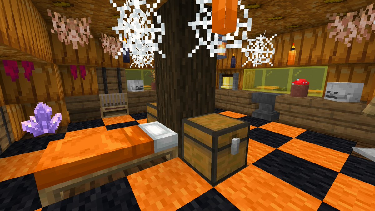 wistergrove's tweet photo. 𝓟𝓮𝓬𝓾𝓵𝓲𝓪𝓻 𝓟𝓾𝓶𝓹𝓴𝓲𝓷 𝓢𝓽𝓪𝓻𝓽𝓮𝓻 𝓑𝓪𝓼𝓮 🎃🍂🏠 {Interior} Sturdy dark oak stands strong as carpet offers comfort. #Minecraft #Minecraftbuilds #Halloween https://t.co/RqzGeYZRej