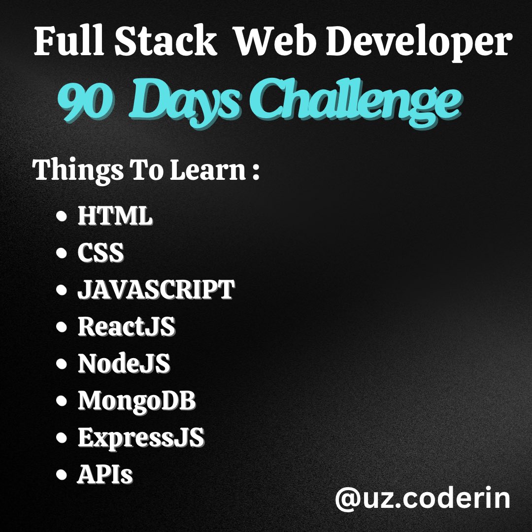 uz_coderin's tweet image. Hello Guys,
This is Sanjay and today we’re starting a challenge to make everyone Full Stack Web Developer by making a 90 Days Challange and its absolutely Free.

I’ll provide daily milestones and resources for better understanding of what you have to learn on that Particular Day.
