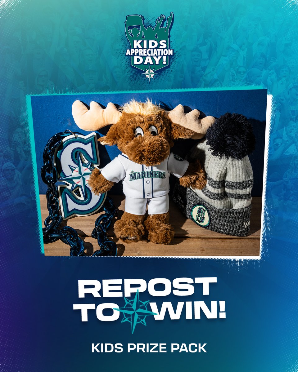 TMobilePark's tweet image. ⚾ It's Kids Appreciation Day at the ballpark! ⚾

Celebrate with the perfect swag for your kiddo... we’re giving away a pair of Kids Prize Packs, thanks to the @MarinersStore! Just hit that repost button for your chance to win! 🫎 #TridentsUp