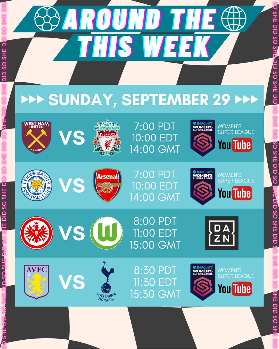 SoShxDid's tweet photo. 📆 We got your Sunday plans for you. Check out @die_liga, @barclayswsl, @lffpofficielle, @uslsuperleague, &amp; @nwsl!

🏳️‍⚧️🏳️‍🌈🇩🇪🏴󠁧󠁢󠁥󠁮󠁧󠁿🇫🇷🇪🇸🇺🇸🍉

#everyonewatcheswomenssports #justdoit #soshedid https://t.co/Uzm7f1Qs2z