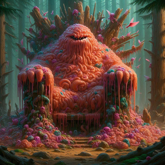 MichaelRaston's tweet photo. Update from my Sagarium game that's been running all year. This is what happens when a group of humans are without a human player and left alone with the ancient Lhuthehorde (a conglomerate being composed of the races of the elder ages who fused in a cult of fleshunion). https://t.co/vOzyl4ggY6
