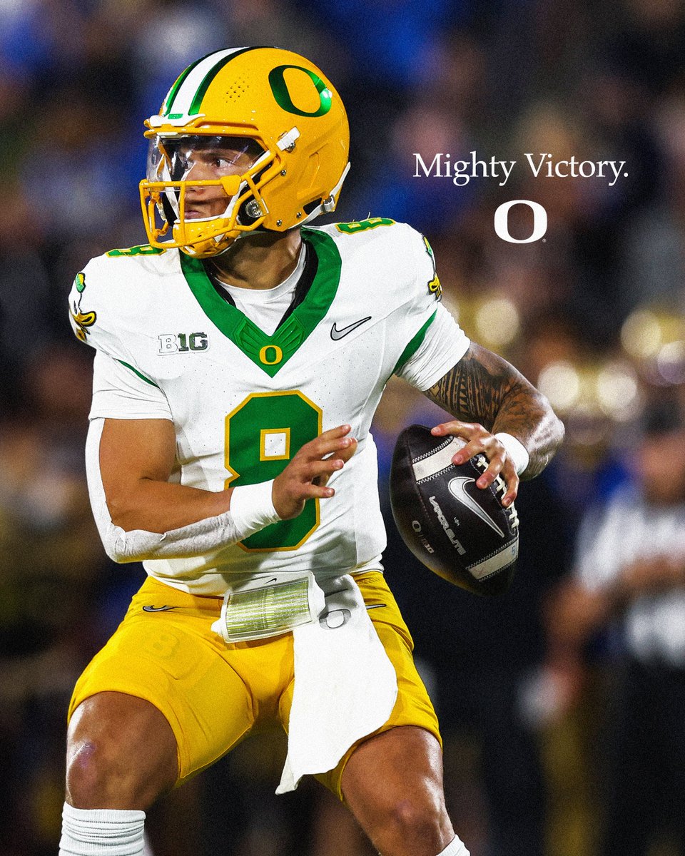 GoDucks's tweet photo. Mighty Victory. 

@OregonFootball claims their first ever Big Ten Conference win, defeating UCLA 34-13. #GoDucks https://t.co/qJOFEKWJf7