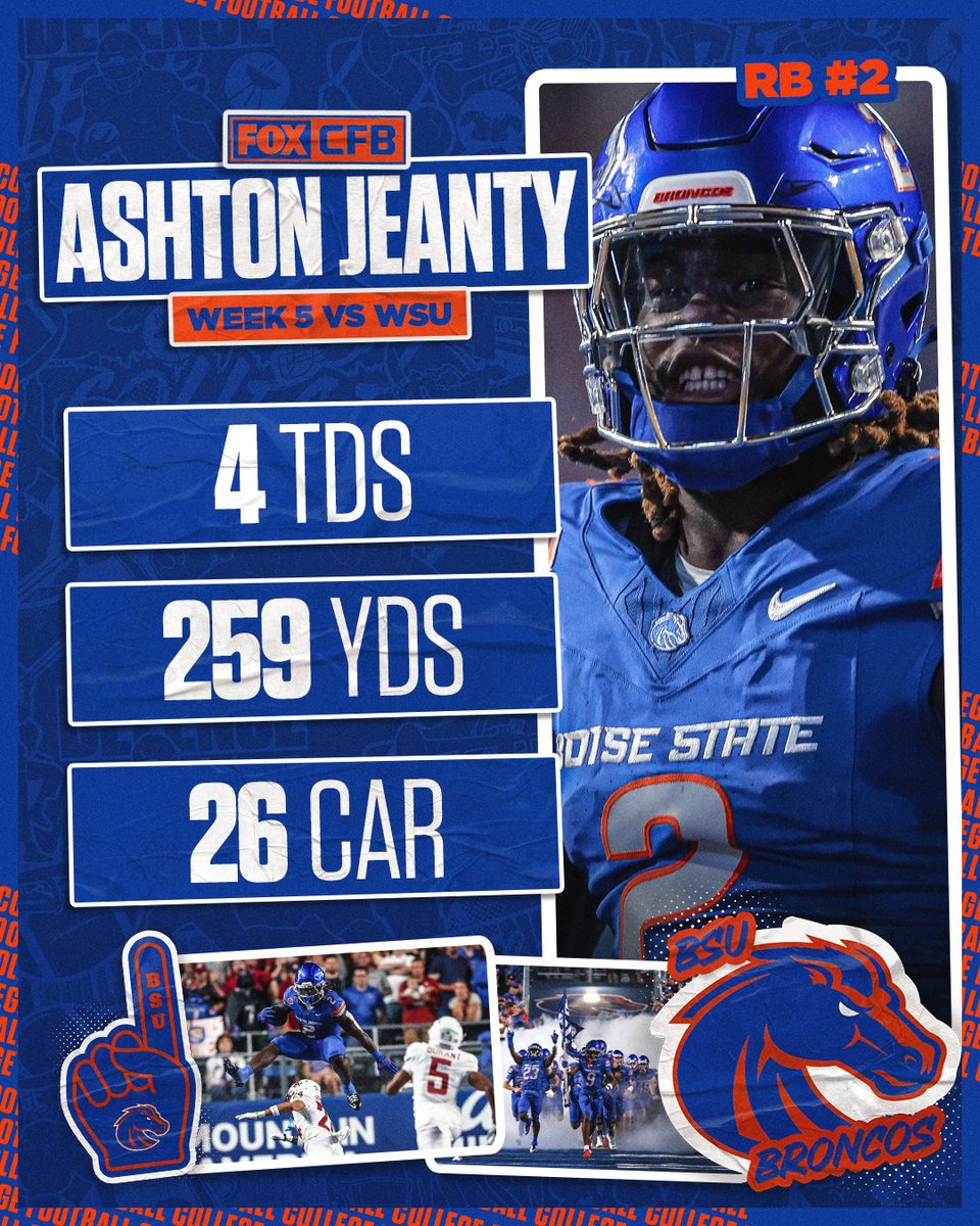 Ashton Jeanty WENT OFF tonight. 🏆👀

Is he your Heisman favorite right now? 🤔

<a href="/BroncoSportsFB/">Boise State Football</a>