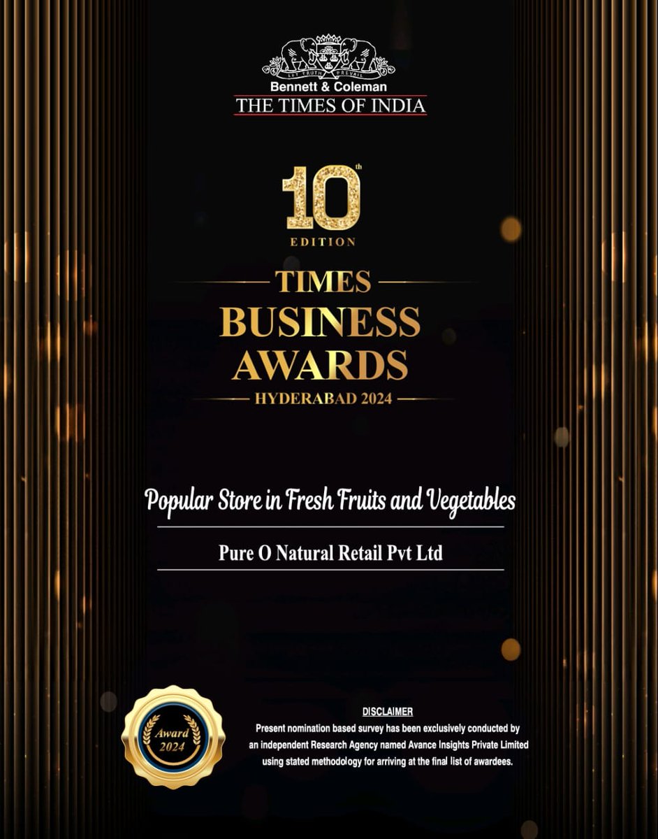 PureONatural_'s tweet image. PureONatural is thrilled to be recognized as the 'Popular Store in Fruits and Vegetables' at the Times Business Awards, Hyderabad on its 10th edition.❤🏆

Thank you everyone for trusting us with your health and wellness!

#PureONatural #TimesBusinessAwards #FreshAndPure