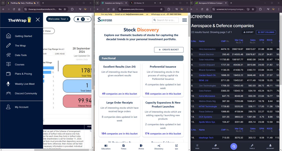 Breakout_trades's tweet photo. Streamline your process for tracking company financials and staying informed about company updates 😃
I use the combination of three
1) #Screener for Company Financials
2) #TheWrap for daily filings updates and weekly ReLiv
3) #Sovrenn Basket check for pref/results/orderbook
@screener_in @itsTarH @sovrennofficial