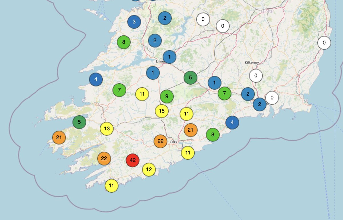 ⚠️ 12pm Update ⚠️

Wet and Windy weather continuing in many parts of the country.

42MM of rain has been recorded at Dunmanway weather station in Cork.

Yellow Warning Criteria has been met for wind in many locations in the south and west of the country.

Mace Head - 52km/h