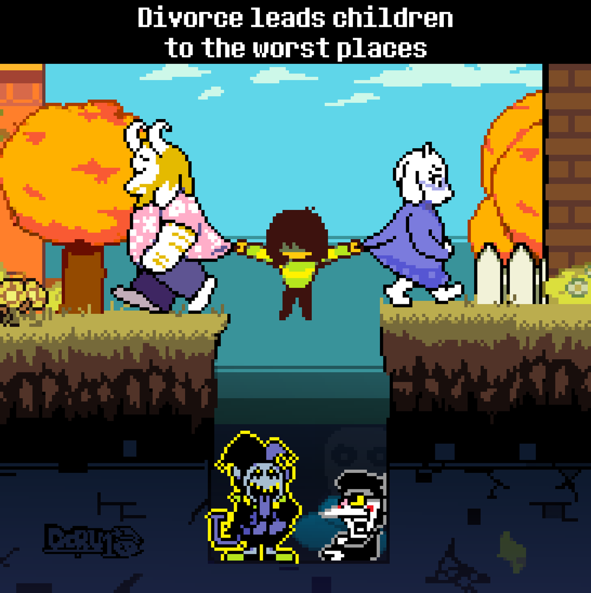 IamDoru1's tweet photo. Divorce leads children to the worst places -
Shitpost Sunday #13
#deltarune #DELTARUNE好きさんと繋がりたい #kris #deltarunekris #spamton #jevil #toriel #pixelart #DeltaruneChapter2 #deltarunememe #ShitpostSundayDR https://t.co/7uc040rNQu