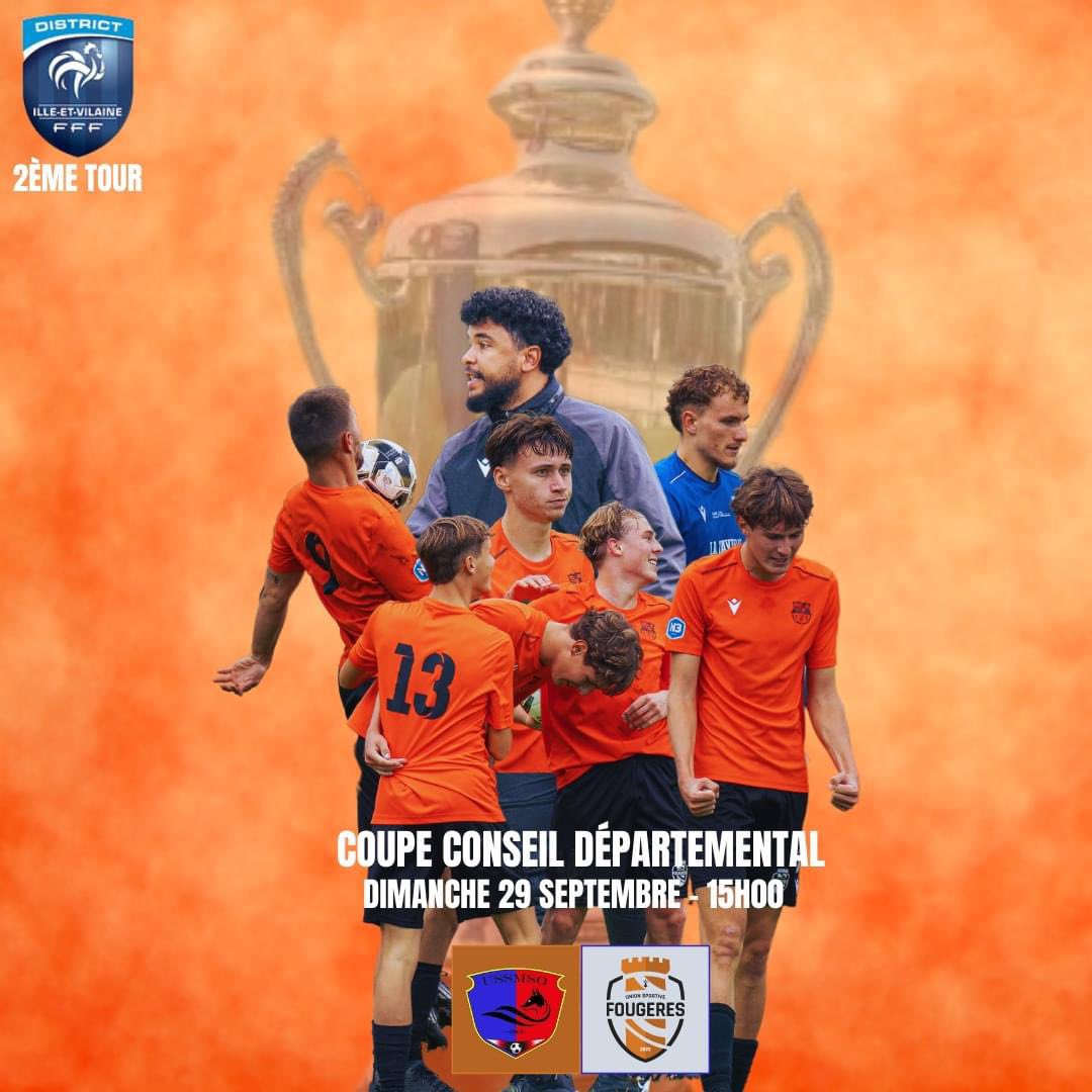 [#MATCHDAY]

🏆 Coupe Conseil Département
2ème Tour

🆚 USSMSO (R2)
🕜 15h00
🏟️ Stade Municipal - ST Marc Le Blanc

#TOUSENSEMBLE 🟠⚫️