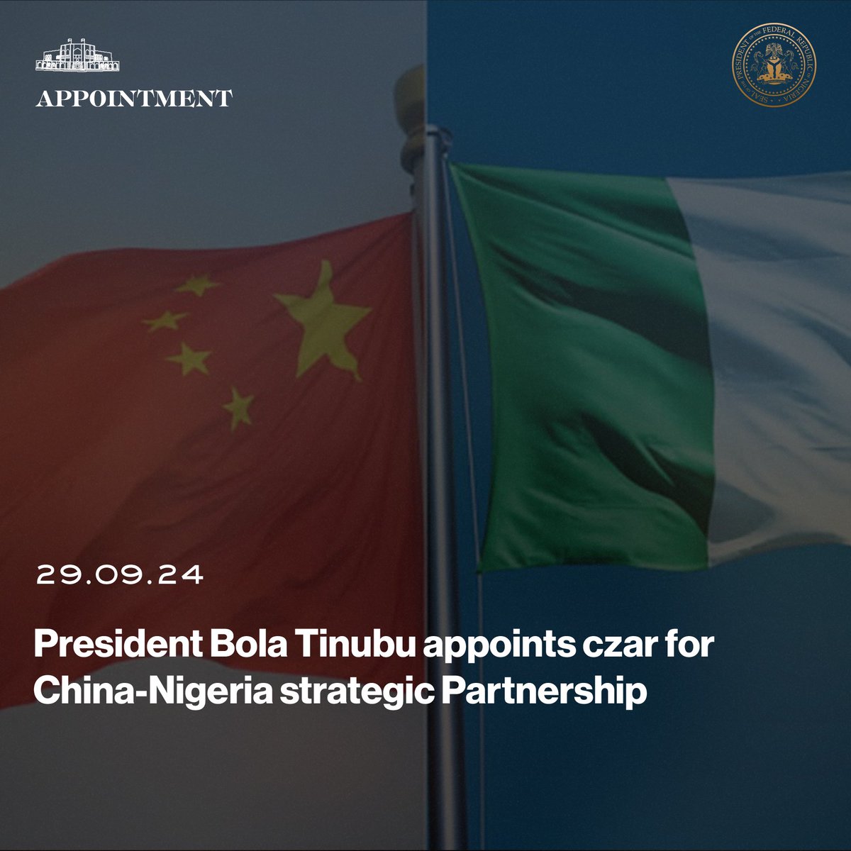NGRPresident's tweet photo. President Bola Tinubu appoints czar for China-Nigeria strategic Partnership https://t.co/aWaxIl1keM