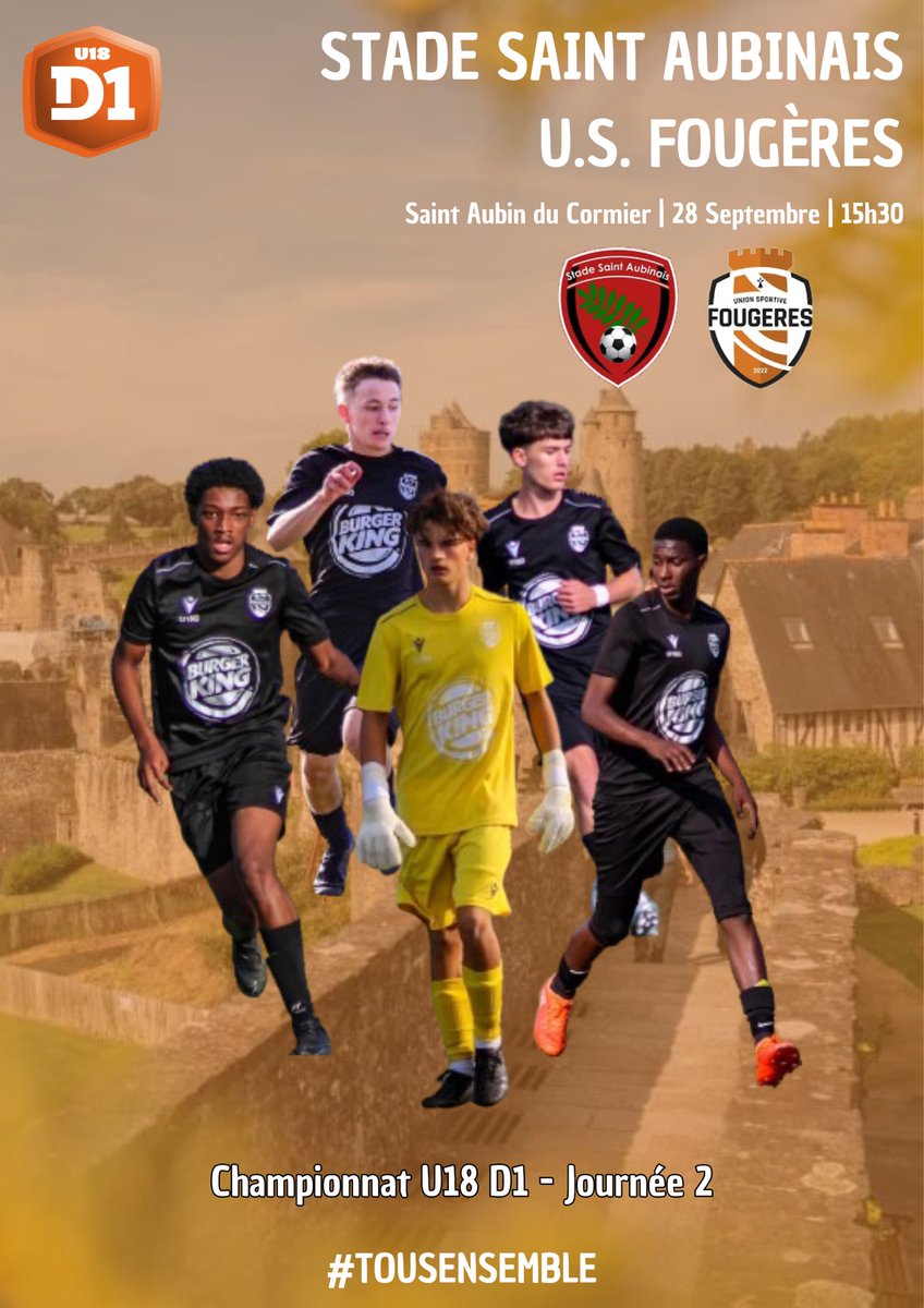 [#MATCHDAY]

Championnat U18 D1
2ème journée

🆚 Stade Saint Aubinais
🕜 15h30
🏟️ Saint Aubin du Cormier

#TOUSENSEMBLE 🟠⚫️