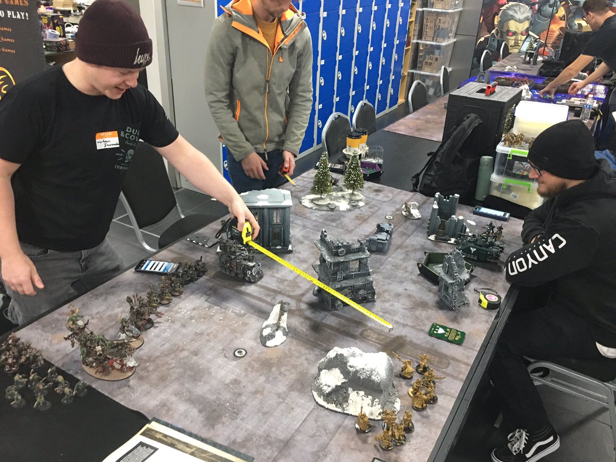 Jadmurdoch's tweet photo. Valfest day 2 underway. Playing a 1000 point 2v2 Custodes & Dark Angels v Orks & Salamanders. Some Old World, Space Hulk, Bolt Action and more happening as well :)
@CMValrak #Valfest #WarhammerCommunity https://t.co/F2D2ozI3cg