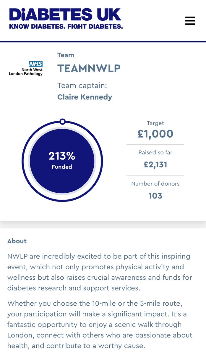 Saghar MC (@sagharmc) on Twitter photo They are halfway now! <a href="/AngelaJeanFran1/">Angela Jean-Francois</a> with little fundraisers leading <a href="/NwlPathology/">North West London Pathology</a> team ๐๐ป๐๐ป
We spotted Manfred <a href="/VirginM2016/">Manfred Almeida</a> volunteering too! <a href="/DiabetesUK/">Diabetes UK</a> #WellnessWalk - so far the team has raised just over ยฃ2k ๐๐ป <a href="/ImperialPeople/">Imperial People ๐</a> They are halfway now! <a href="/AngelaJeanFran1/">Angela Jean-Francois</a> with little fundraisers leading <a href="/NwlPathology/">North West London Pathology</a> team ๐๐ป๐๐ป
We spotted Manfred <a href="/VirginM2016/">Manfred Almeida</a> volunteering too! <a href="/DiabetesUK/">Diabetes UK</a> #WellnessWalk - so far the team has raised just over ยฃ2k ๐๐ป <a href="/ImperialPeople/">Imperial People ๐</a>