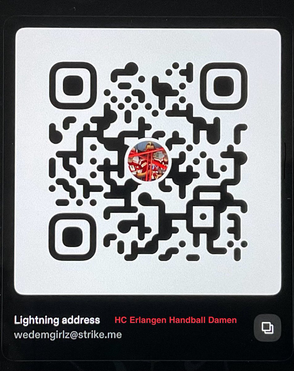 HCErlangenDamen's tweet photo. #bitcoin #strike #lightning 
Support our handball women team until we have the #bitcoin logo on the jersey!
Many small #satoshi donations make it possible to improve the team fund. 
Use our lightning QR code or our tipping address https://t.co/SL8MeSSbTF 🙏 wedemgirlz@strike.me https://t.co/reOqA24Stf