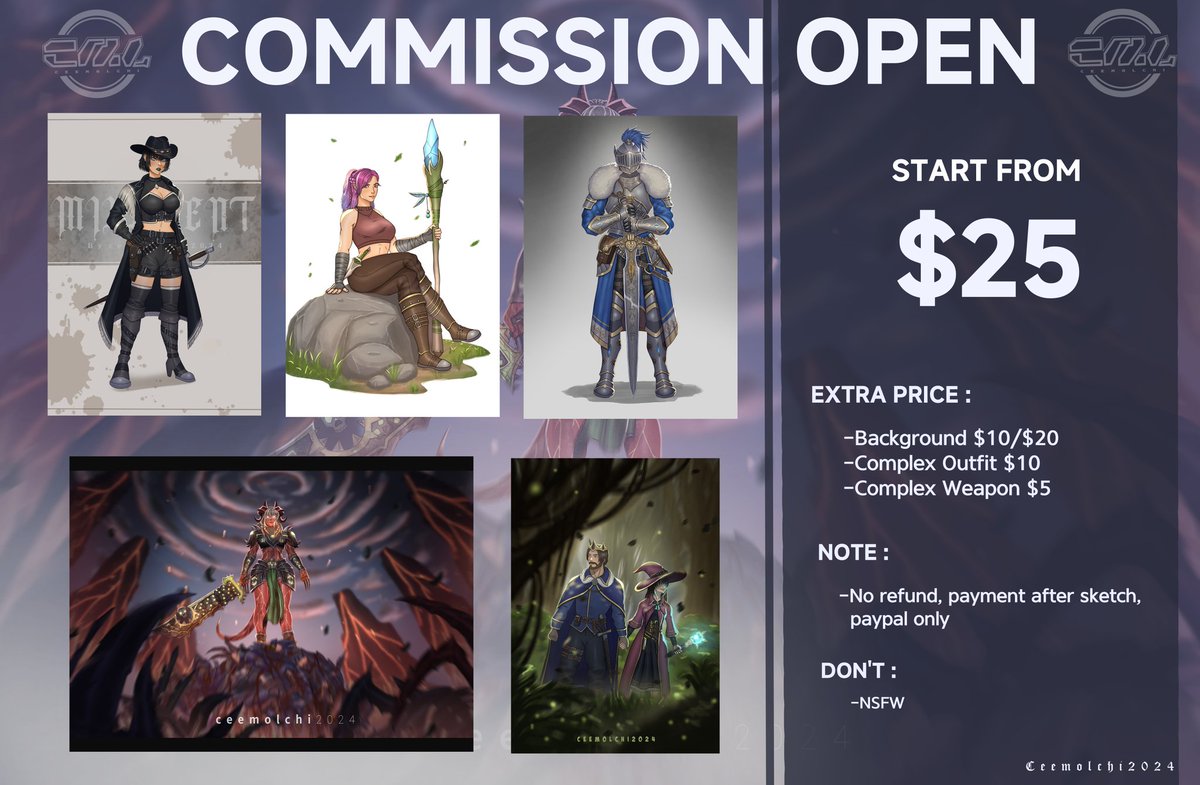 Commission are open ✨
You can visit my gallery ceemolchi.deviantart.com
likes and retweets are appreciated!

#digitalart #commissionart #commissionopen #artistsontwitter #openforcommissions #DnD #dndart #WoWart #scifiart  #furryart  #Fantasy