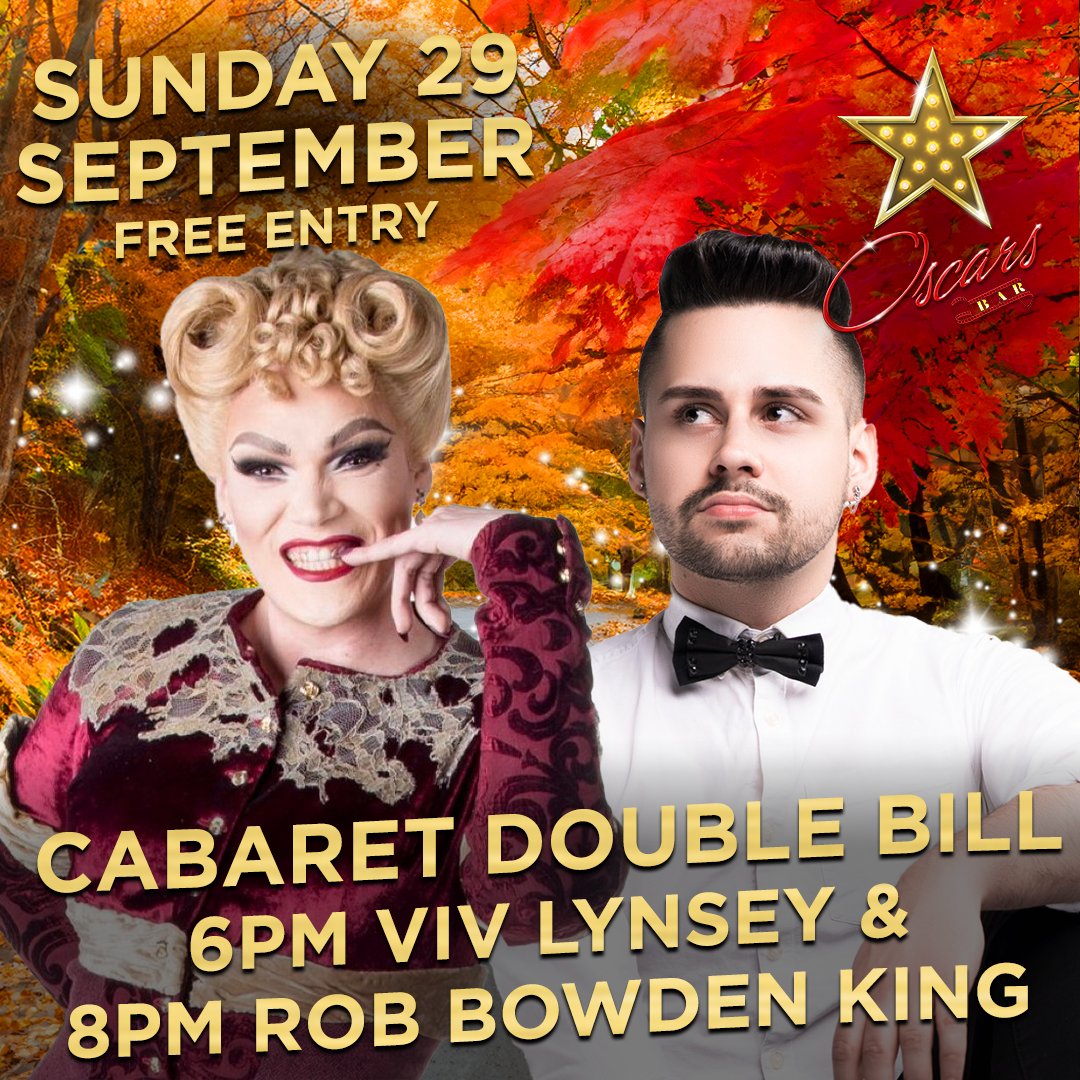Oscars (@oscarsbarmcr) on Twitter photo As it starts getting cooler outdoors, celebrate the end of September with @vivienne_lynsey and <a href="/RobBowdenKing/">Rob Bowden King π</a> at our cabaret double bill from 6pm tonight πΆ
Β£6.50 house doubles & mixer, and Happy Hour cocktails up to 9pm - there's no better place to round off your weekend πΉ As it starts getting cooler outdoors, celebrate the end of September with @vivienne_lynsey and <a href="/RobBowdenKing/">Rob Bowden King π</a> at our cabaret double bill from 6pm tonight πΆ
Β£6.50 house doubles & mixer, and Happy Hour cocktails up to 9pm - there's no better place to round off your weekend πΉ