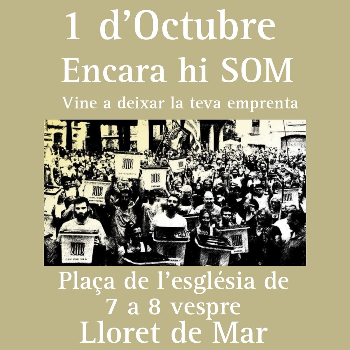 NI OBLIT, NI PERDÓ 

📆DIMARTS  1 D'OCTUBRE 
 
🕖De 7 a 8 vespre, 

📍PLAÇA ESGLÉSIA 

#1Otubre24Lloret
#CDRenxarxa
<a href="/CDRCatOficial/">CDR Catalunya #RevoltaPopular 🔥</a>