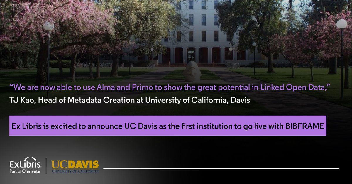 ExLibrisGroup's tweet photo. Primo™ users can now access enriched information via Linked Open Data integration, with features like autocomplete and info cards. UC Davis is the first to go live with Alma™ BIBFRAME support. 

https://t.co/VPmh2NV975

#LinkedOpenData #LibraryTech #BIBFRAME #UCDavis https://t.co/5DfI0n9dOD