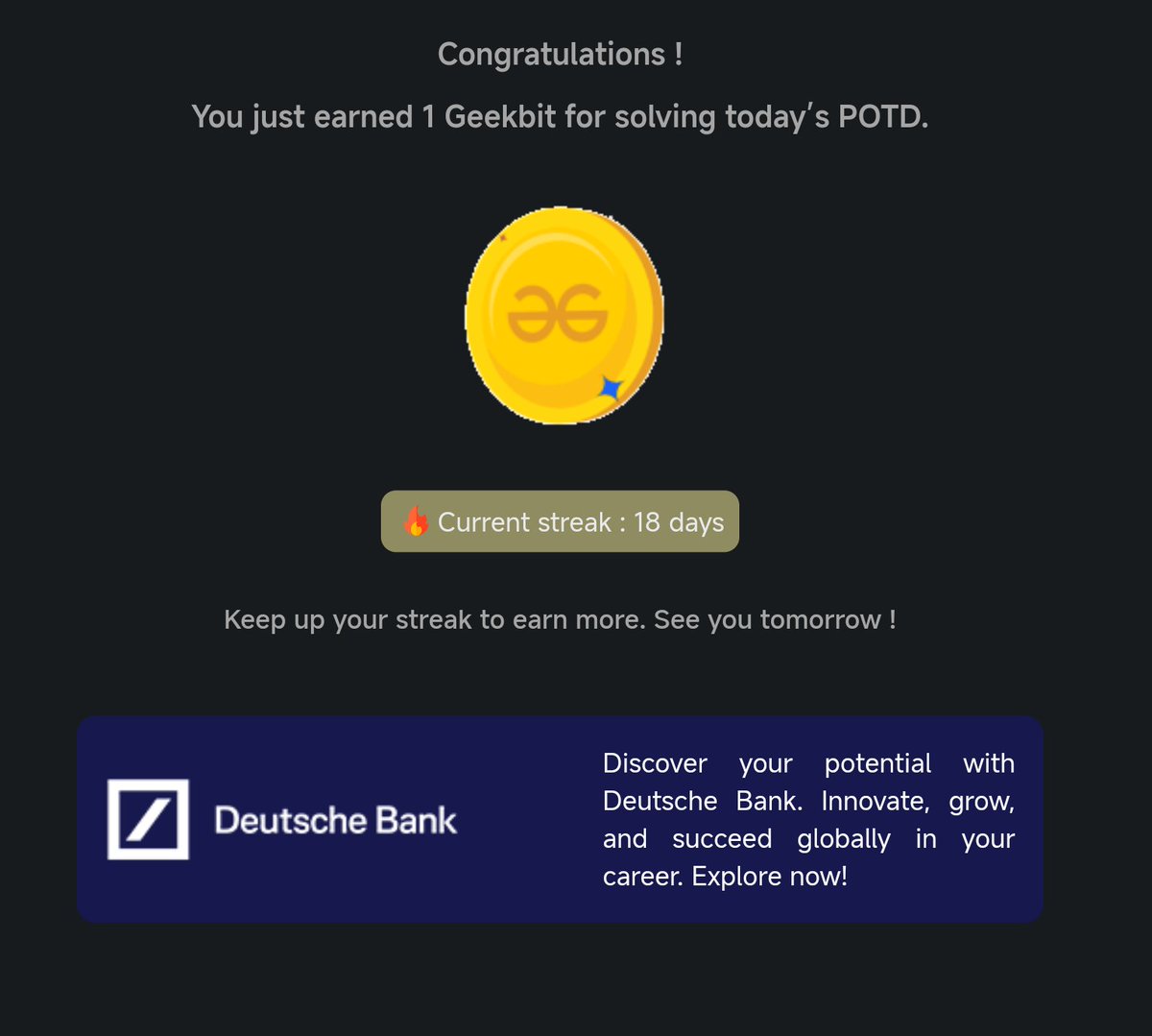 Pprratikk's tweet image. Day 18 of 21 days coding challenge
@geeksforgeeks
@DeutscheBank
#21DaysOfCoding #CodingChallengeg #LearnToCode #GeekForGeeks #ING #DeutscheBank #geekstreak2024