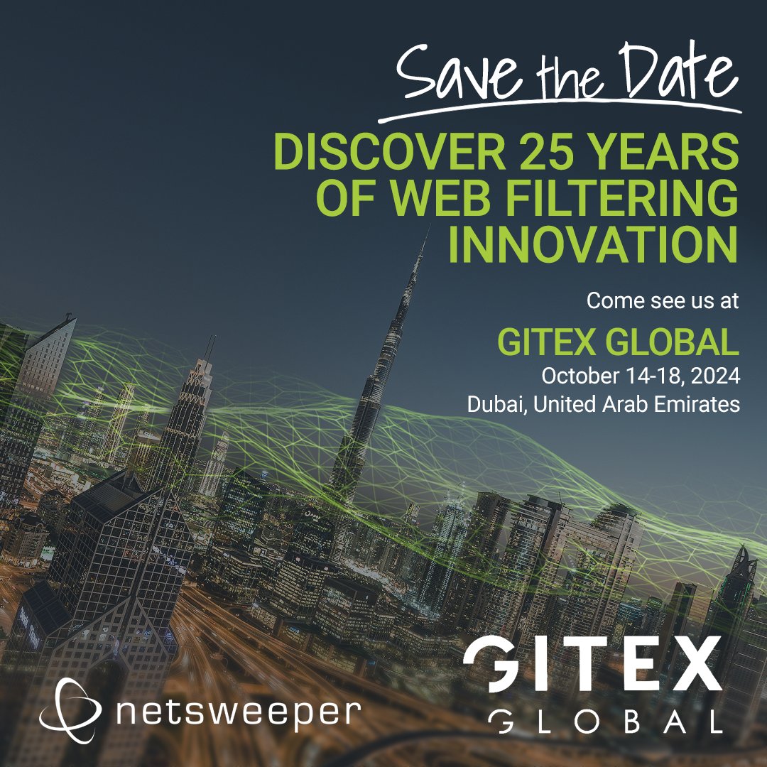 netsweeper's tweet image. #GITEX is just over two weeks away! Make sure to visit us in the Ontario Pavilion to discover 25 years of #WebFiltering innovation. Get all the details here: bit.ly/3AbtdCK