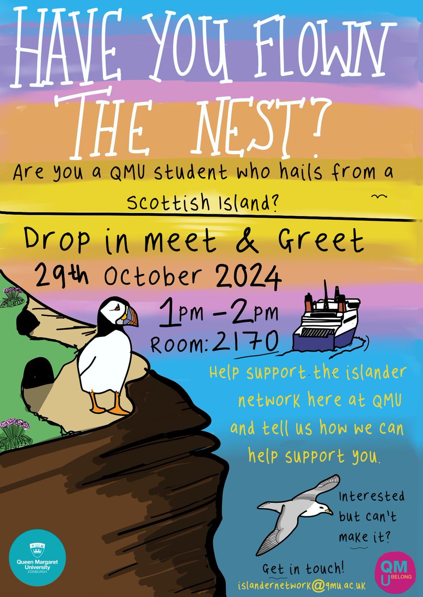 Are you a student who has come to QMU from a Scottish island? Or do you know a student who has come from a Scottish Island? The Islander Network at QMU are looking for learners to help develop the universities Island Strategy which looks at how the university could help islanders