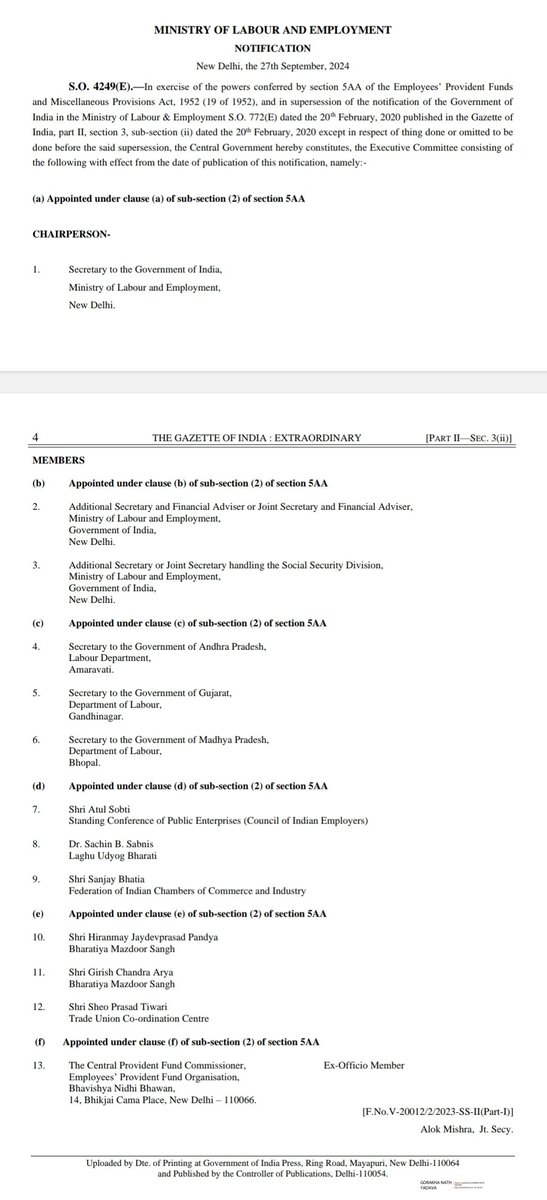 Heartiest congratulations to BMS President Shri Hiranmay Pandya Ji and Prabhari,Banking Division, Shri Girish Arya Ji on their appointments as Members of EPFO under Clause (e) Sub Sec 2 of Section 5AA.Your leadership will strengthen the cause of workers' welfare across the nation