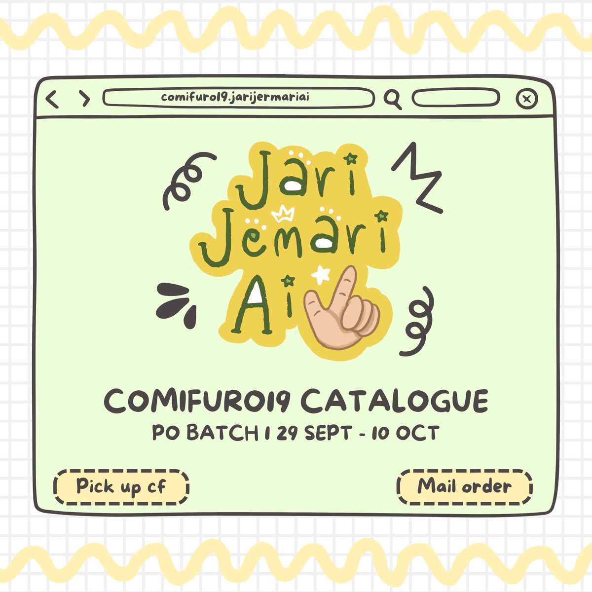 jarijemariai's tweet photo. 💛RTs/likes are appreciated💛

My catalogue for #CF19 is finally here

Pre-Order Batch 1 (Mail/Pick Up) 

🗓 PO period: until 10 Oct 2024
📦 pick up: DAY 1 - 2 (booth number soon)
🔗 form: https://t.co/yAHjpulBUX

Hq, Naruto, Boruto, Day6, many more

#cf19catalogue #comifuro19 https://t.co/IoDtog4NPO
